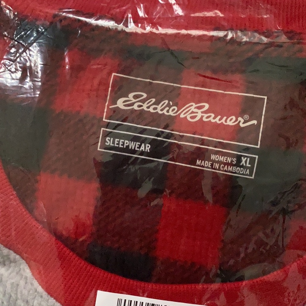 Eddie Bauer Women Sleep Set Moose Buffalo Plaid Red NWT - Picture 5 of 7